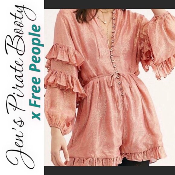 JEN’S PIRATE BOOTY x FREE PEOPLE Livia Ruffle Metallic Romper, Size XS - Picture 10 of 10